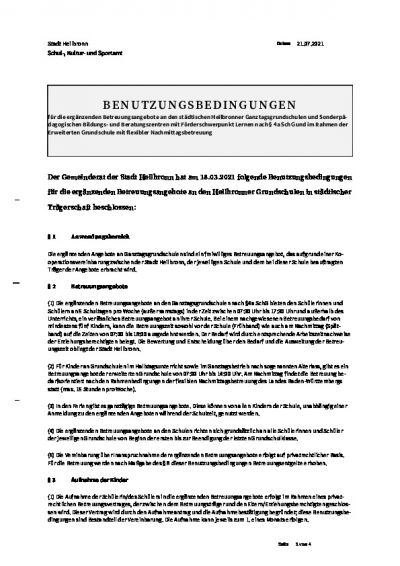 Benutzungsbedingungen Schulkindbetreuung