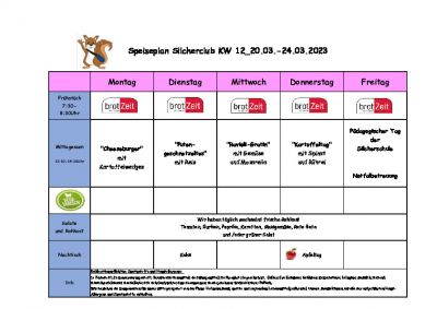 Silcherschule Speiseplan (KW 12) 20.03.-24.03.2023