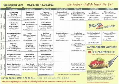 Speiseplan 05.06. – 11.06.2023