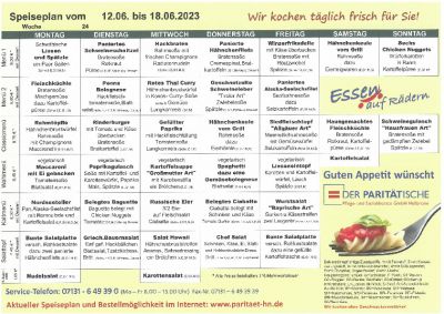 Speiseplan 12.06. – 18.06.2023