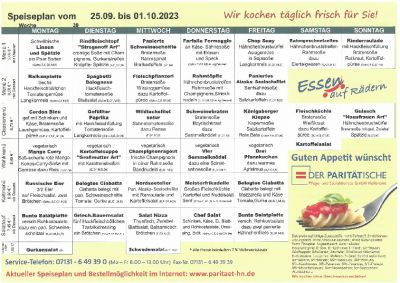 Speiseplan 25.09. – 01.10.2023