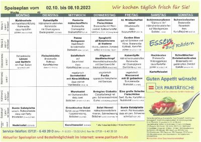 Speiseplan 02.10. – 08.10.2023