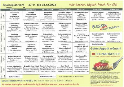 Speiseplan 27.11. – 03.12.2023
