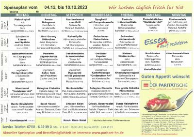 Speiseplan 04.12. – 10.12.2023
