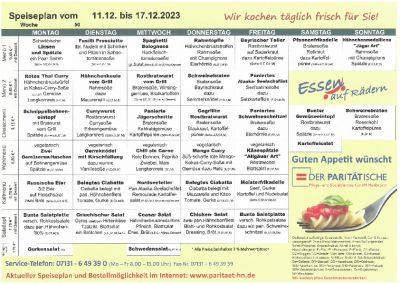 Speiseplan 11.12. – 17.12.2023