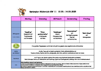Silcherschule Speiseplan KW 11 ab Montag 10.03.2025