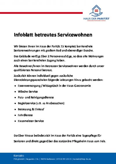 Infoblatt Betreutes Servicewohnen