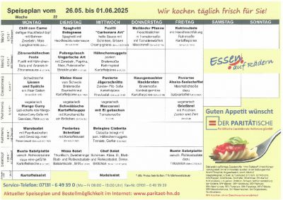 Speiseplan 26.05. – 30.05.2025
