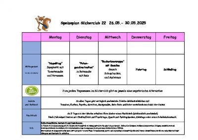 Silcherschule Speiseplan KW 22 ab Montag 26.05.2025