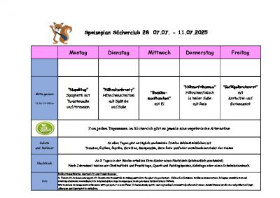 Silcherschule Speiseplan KW 28 ab Montag, 07.07.2025
