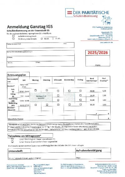 Innenstadt GS Anmeldung Ganztag