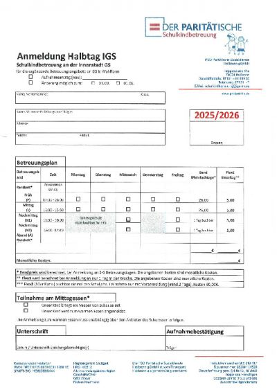 Innenstadt GS Anmeldung Halbtag