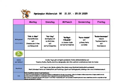Silcherschule Speiseplan KW 30 ab Montag, 21.07.2025
