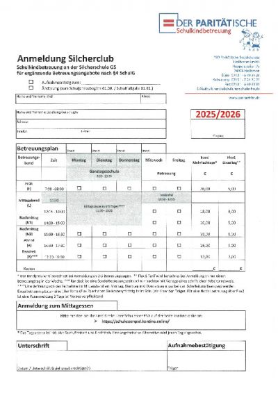 Silcherclub Anmeldung Betreuung