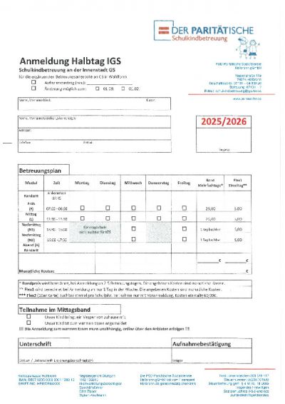 Innenstadt GS Anmeldung Halbtag