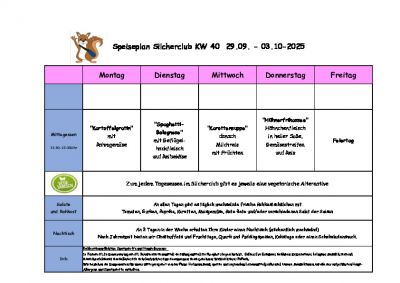 Silcherschule Speiseplan KW 40 ab Montag 29.09.2025