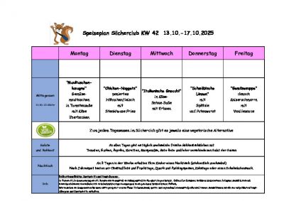 Silcherschule Speiseplan KW 42 ab Montag 13.10.2025