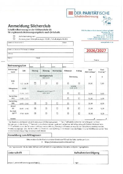 Anmeldung Silcherclub Betreuung