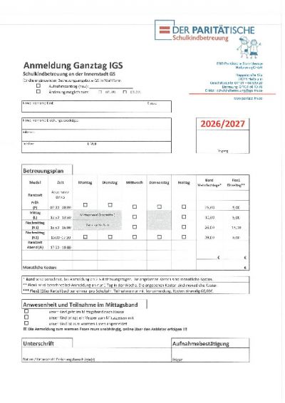 Anmeldung Innenstadt GS Ganztag