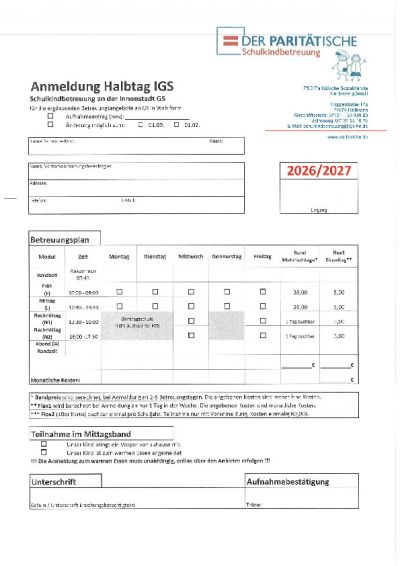 Anmeldung Innenstadt GS Halbtag
