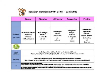 Silcherschule Speiseplan KW 09 ab Montag, 23.02.2026