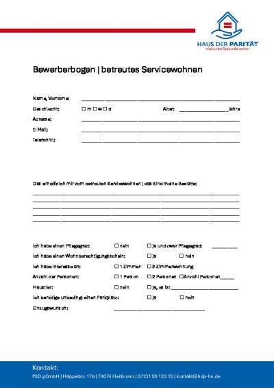 Bewerberbogen Betreutes Servicewohnen