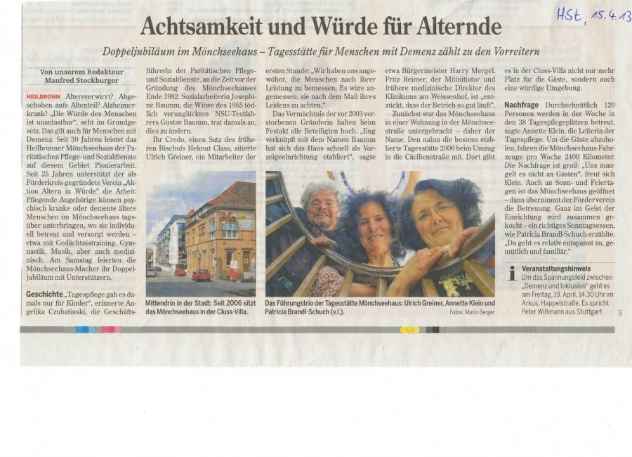 Heilbronner Stimme, 15.04.2013 – Artikel zum Doppeljubiläum 