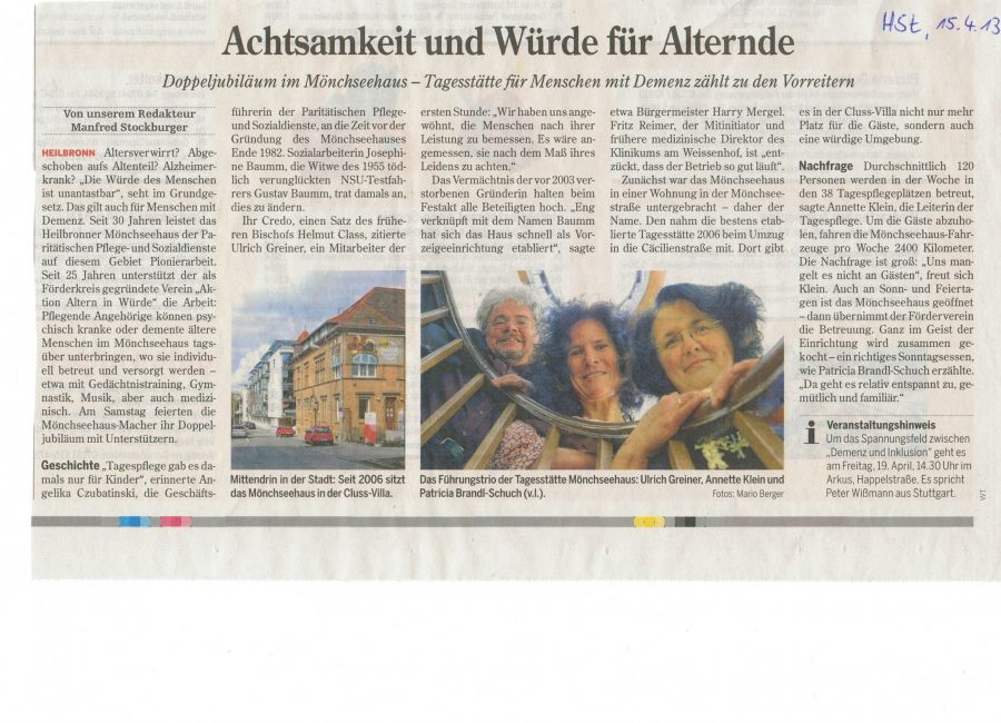 Heilbronner Stimme, 15.04.2013 – Artikel zum Doppeljubiläum Heilbronner Stimme, 15.04.2013 – Artikel zum Doppeljubiläum