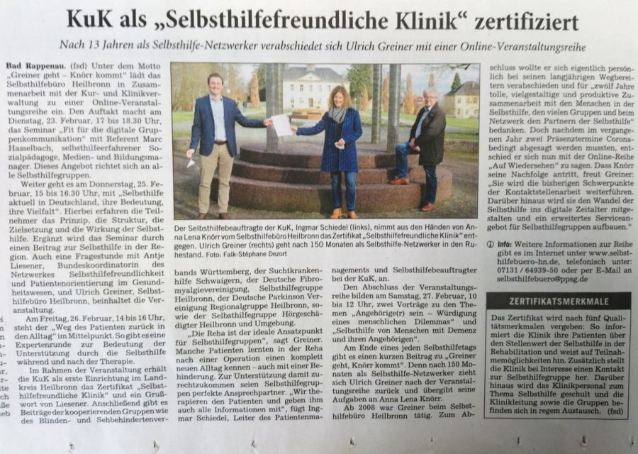 Bericht in der RNZ vom 22.02.2021 Bericht in der RNZ vom 22.02.2021
