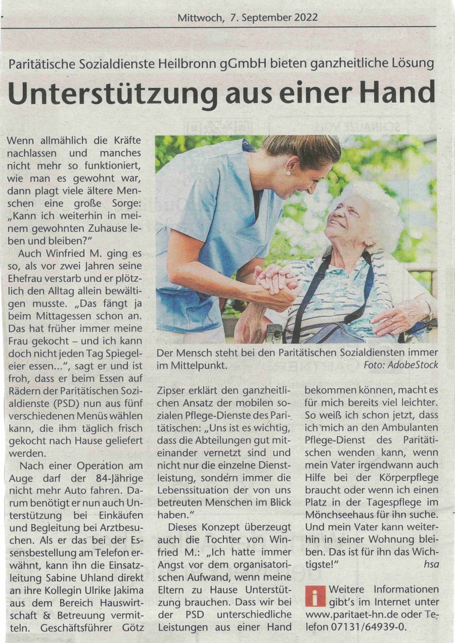 Anzeige Stadtanzeiger vom 07.09.2022