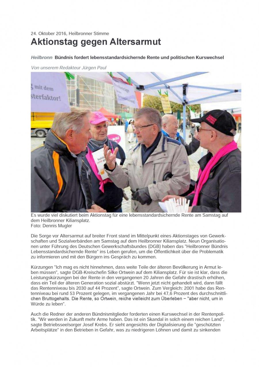 Bericht der Heilbronner Stimme am 24.10.2016 (Seite 1) Bericht der Heilbronner Stimme am 24.10.2016 (Seite 1)