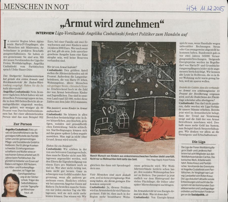 Heilbronner Stimme - Bericht vom 11.12.2015 zum Thema Armut Heilbronner Stimme - Bericht vom 11.12.2015 zum Thema Armut
