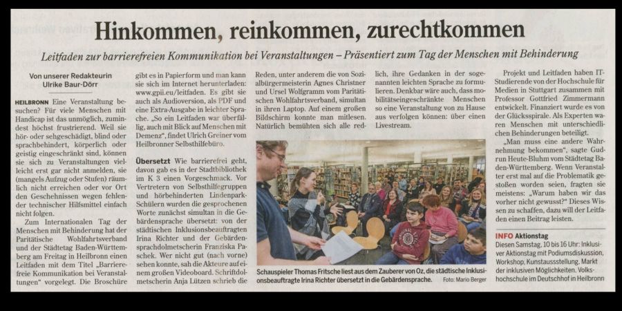 Berichterstattung Heilbronner Stimme am 3.12.2016